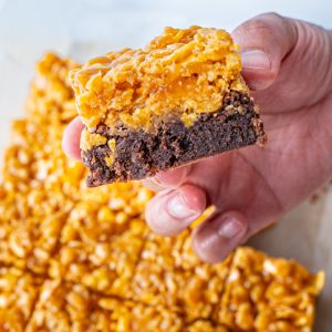 Caramel Cornflakes Brownie Tray Bake